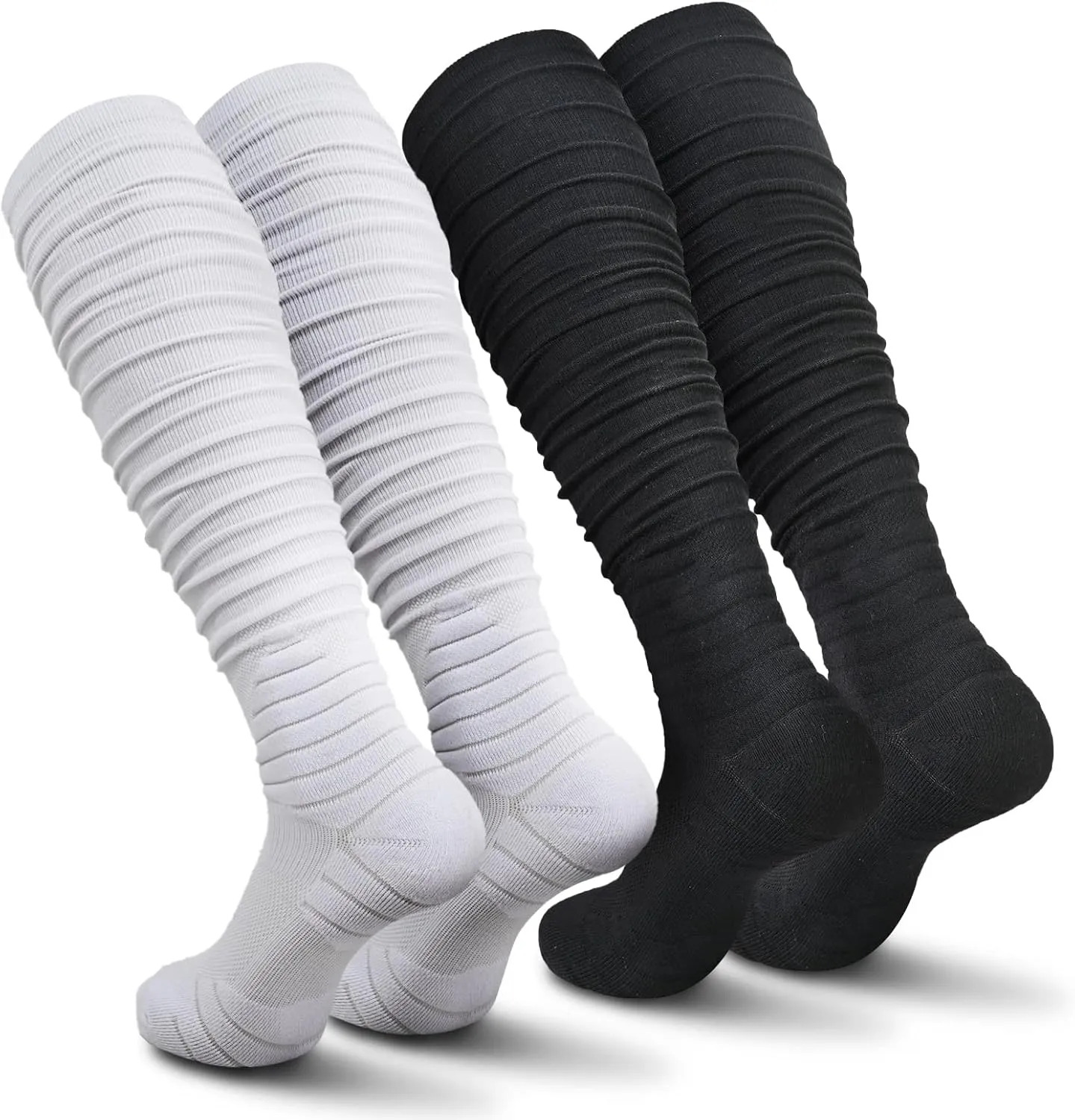 IRAMY Scrunch Football Socks Ultra Long 1 Pack/2 Packs Combed Cotton With Ankle Support Padded Knee High Socks Youth Adult