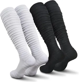 IRAMY Scrunch Football Socks Ultra Long 1 Pack/2 Packs Combed Cotton With Ankle Support Padded Knee High Socks Youth Adult