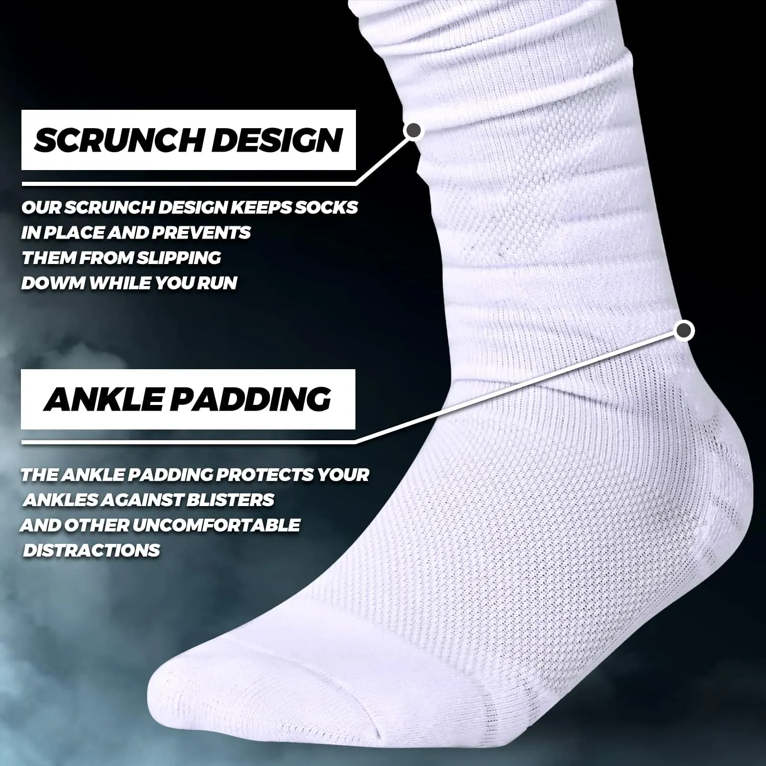 IRAMY Scrunch Football Socks Ultra Long 1 Pack/2 Packs Combed Cotton With Ankle Support Padded Knee High Socks Youth Adult