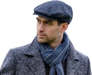 Irish Trinity Donegal Tweed Flat Cap, 100% Wool, Quilted Interior, Made in Ireland