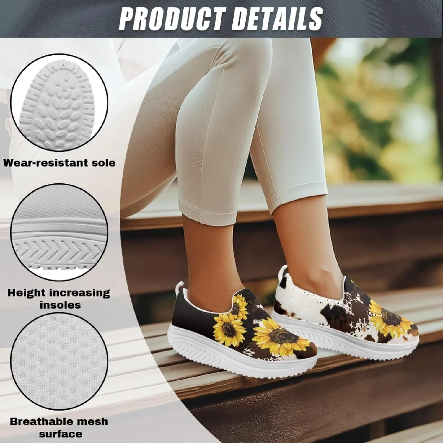 Jeiento Fashion Walking Shoes for Women Lady Slip On Lightweight Athletic Running Sneaker Platform Sneakers