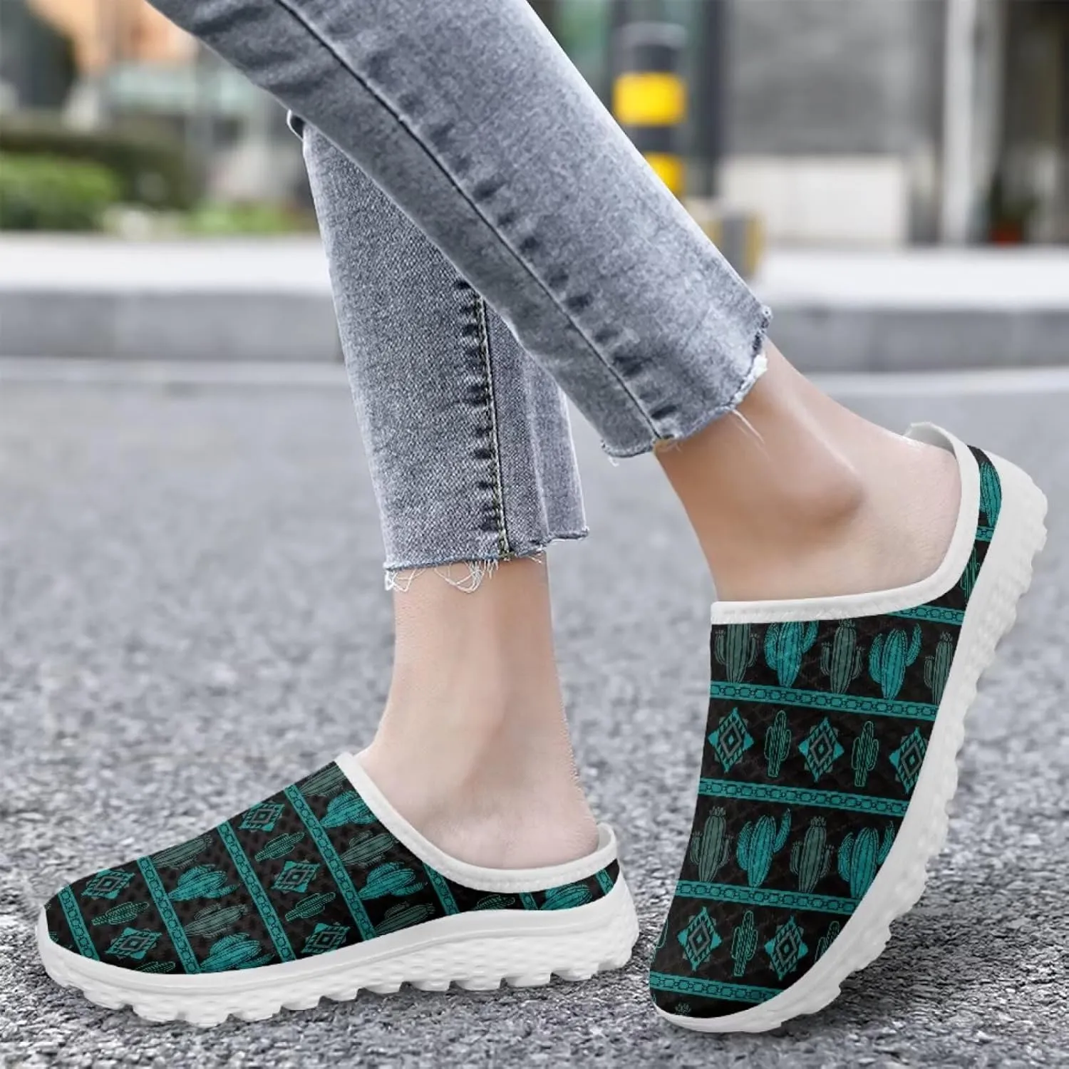 Jeiento Women Mesh Walking Mules Shoes Garden Clogs Breathable Slippers Flat Open Back Slip-on Loafers Casual Travel Sneaker