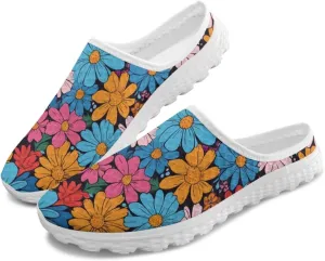 Jeiento Womens Slip On Walking Shoes Breathable Flat Mules Shoe with Arch Support Lightweight Comfort Open Back Casual Sneakers