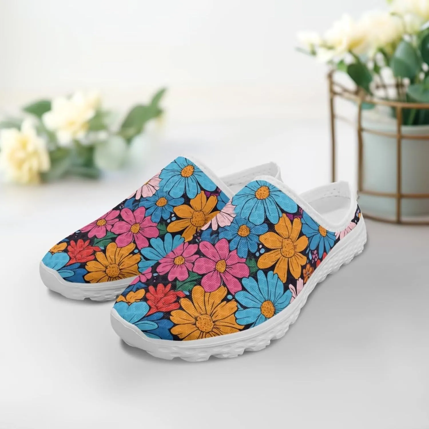 Jeiento Womens Slip On Walking Shoes Breathable Flat Mules Shoe with Arch Support Lightweight Comfort Open Back Casual Sneakers