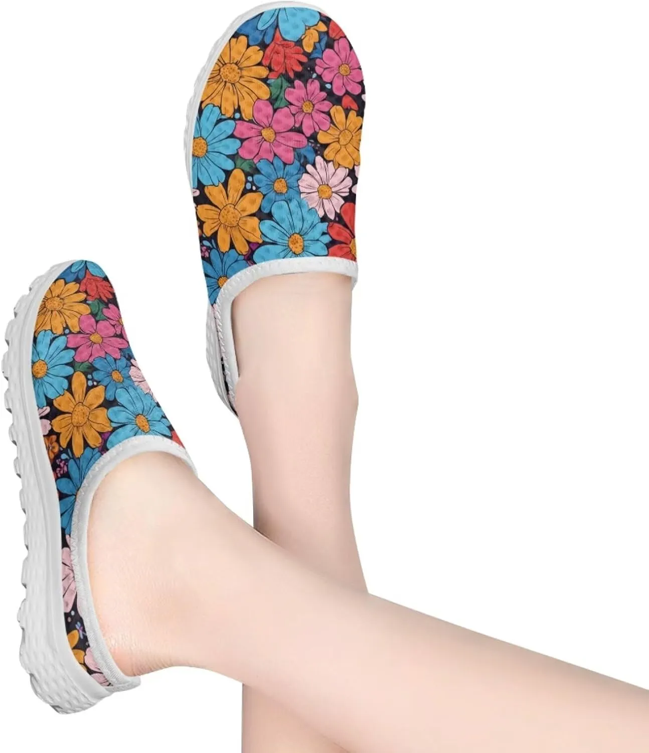 Jeiento Womens Slip On Walking Shoes Breathable Flat Mules Shoe with Arch Support Lightweight Comfort Open Back Casual Sneakers