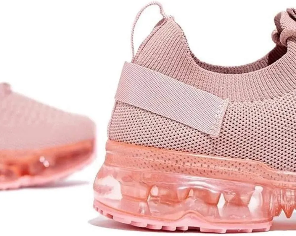 JITUUE Women's Fashion Sneakers Flying Woven Breathable Air Cushion Flat Sole Shoes Lace-up Decorative Elastic Slip-on