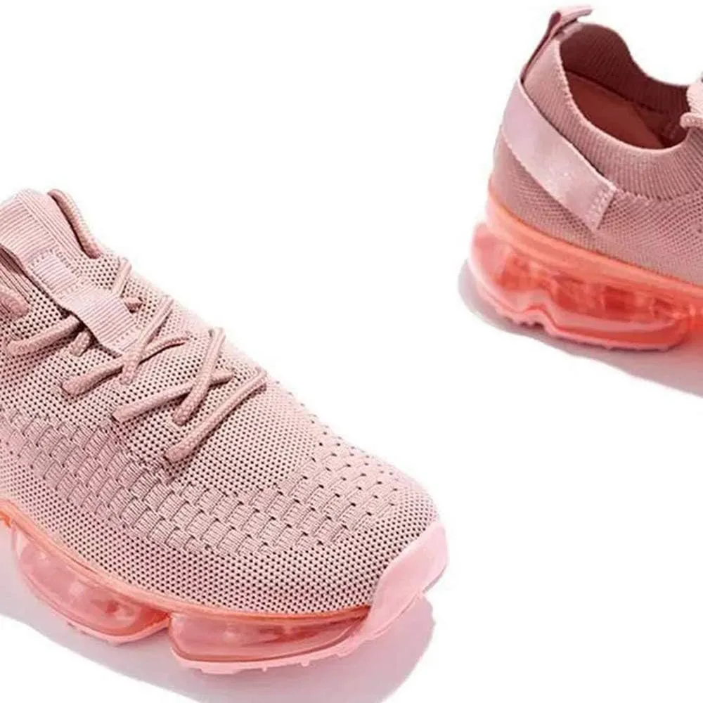 JITUUE Women's Fashion Sneakers Flying Woven Breathable Air Cushion Flat Sole Shoes Lace-up Decorative Elastic Slip-on