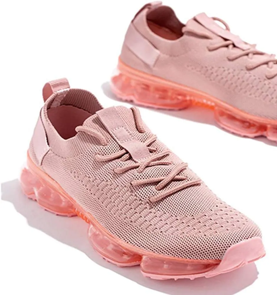 JITUUE Women's Fashion Sneakers Flying Woven Breathable Air Cushion Flat Sole Shoes Lace-up Decorative Elastic Slip-on