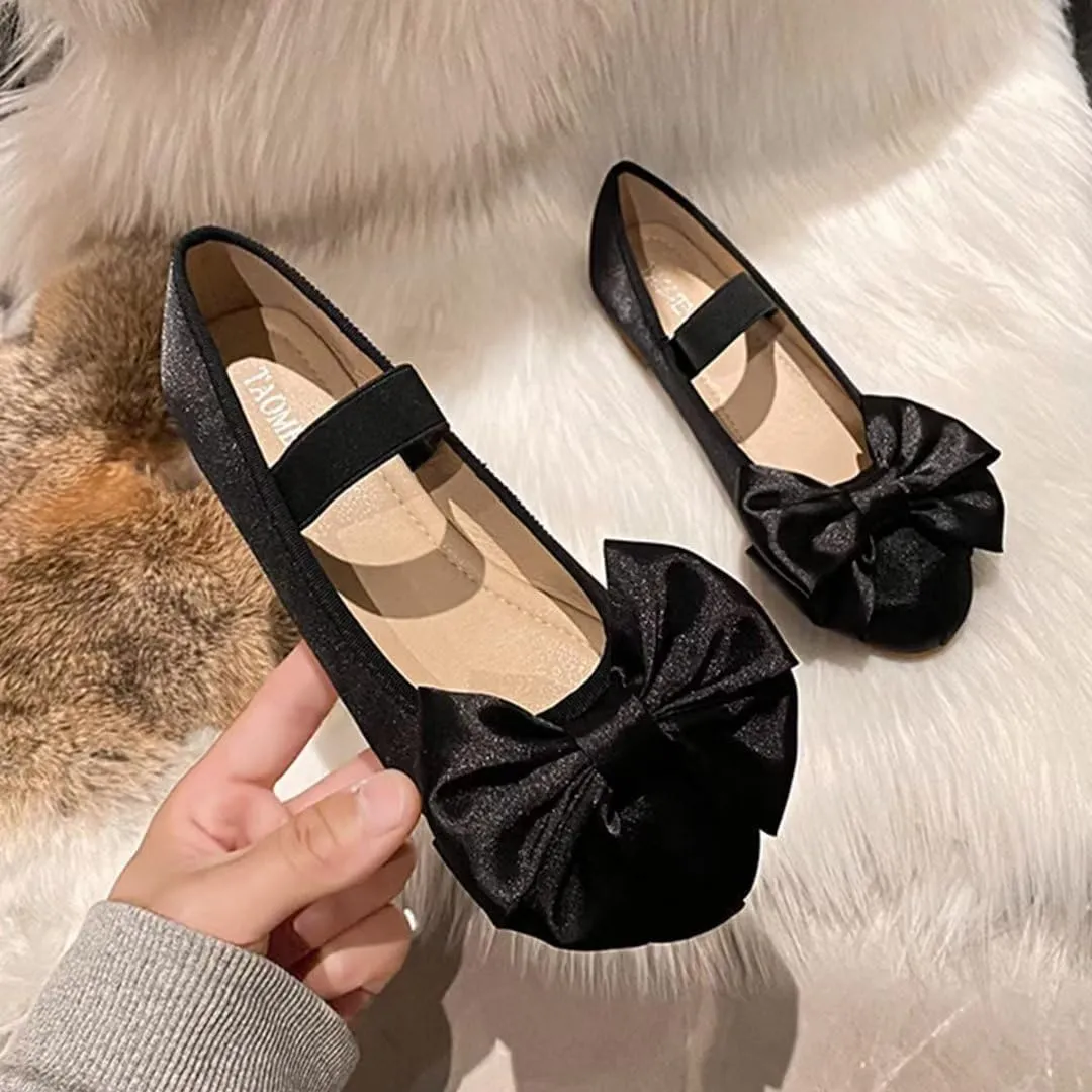 JOEupin Women's Pink Ballet Flats with Bow - Comfortable & Lightweight Shoes | Ballet Flats with Strap | Non-Slip Sole & Cushioned Arch Support Slip-On Shoes for Wedding/Work