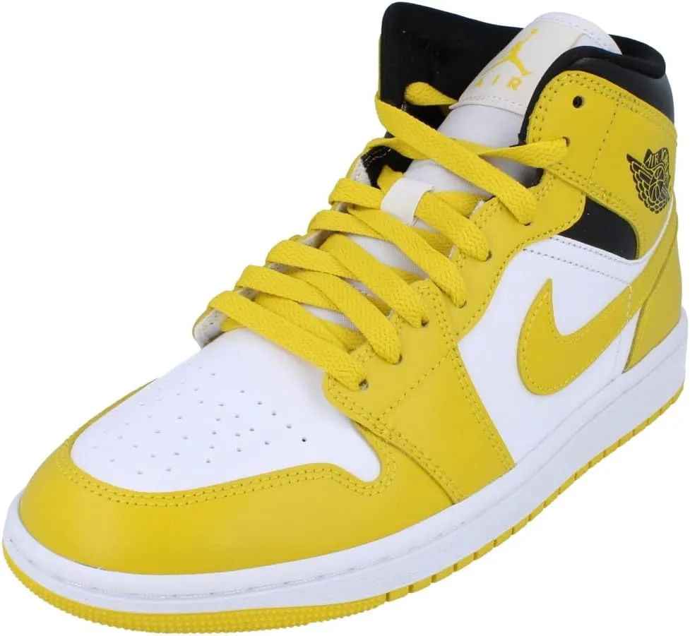 Jordan Women's 1 Mid White/Vivid Sulfur-Black (BQ6472 170) - 8.5