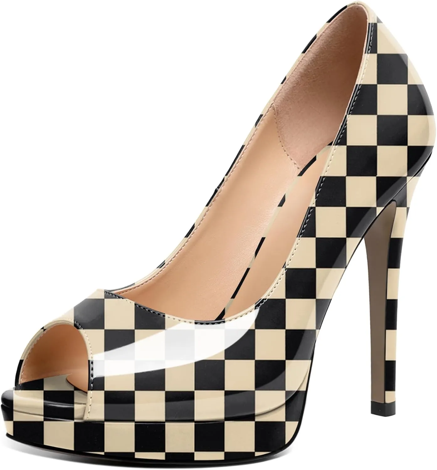 Joseywade Platform Stiletto Heels Peep Toe High Heel Pumps Women's 5 Inch Party Dance Dressy Slip On Shoes