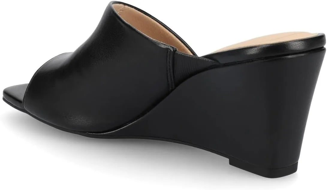 Journee Womens cushioned footbeds Clementine wedge heel sandal D'orsay open toe slip-on faux leather
