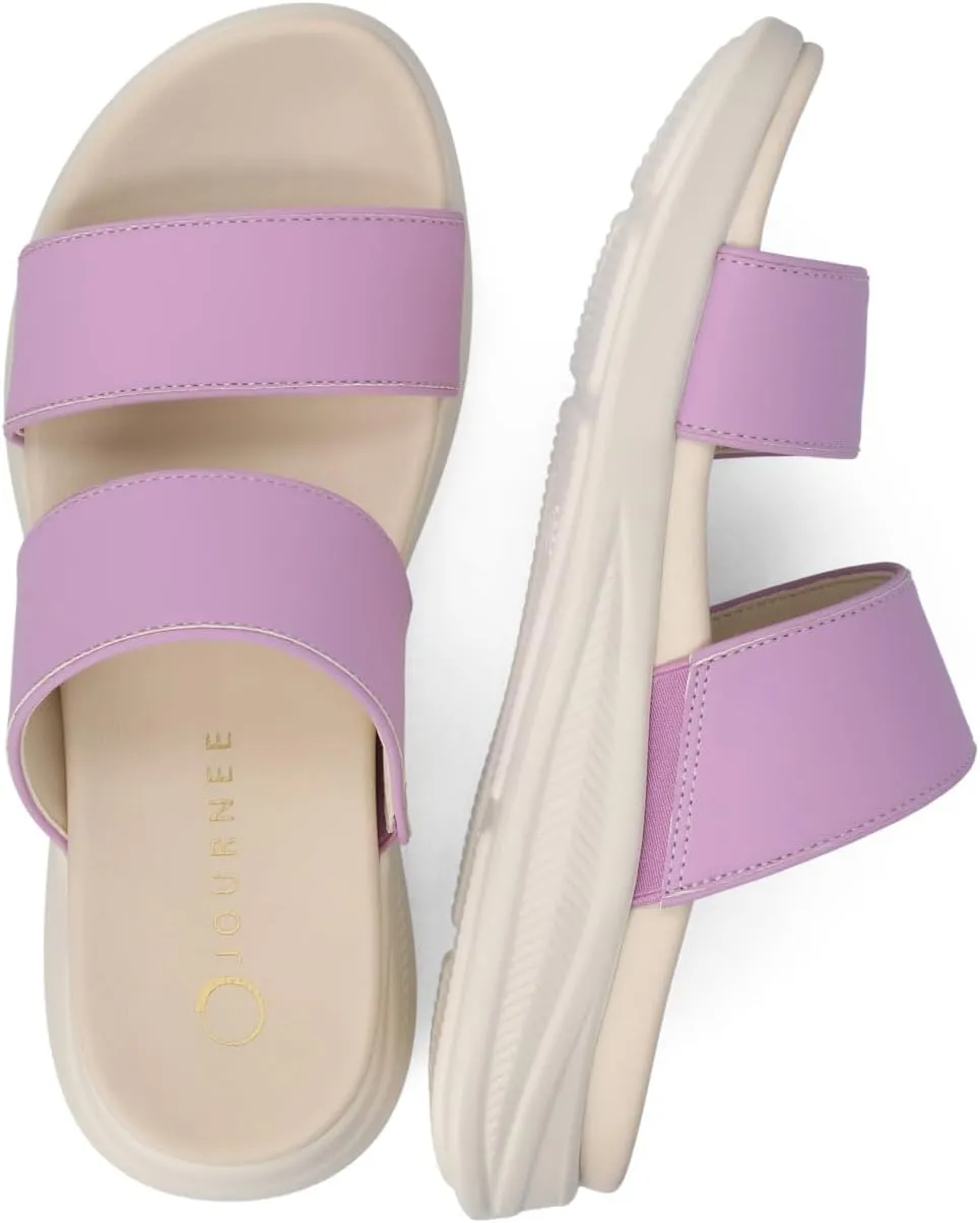Journee Womens cushioned footbeds Janis multi-strap sandal slip on faux leather platform heel