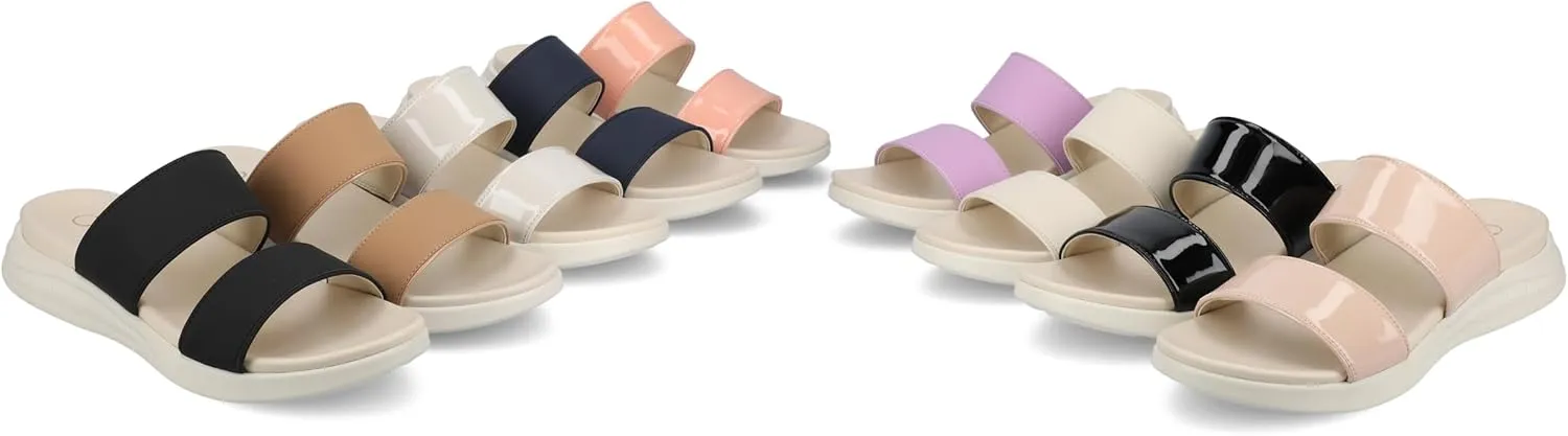 Journee Womens cushioned footbeds Janis multi-strap sandal slip on faux leather platform heel