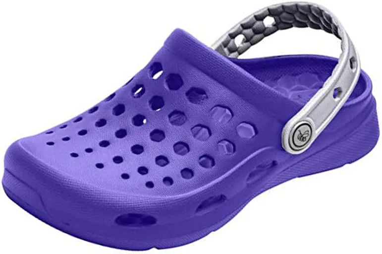 Joybees Kids Active Clog - Comfortable and Easy to Clean Slip-on Water Shoes for Girls and Boys - Violet/Silver - Children's Size 4/Children's Size 5