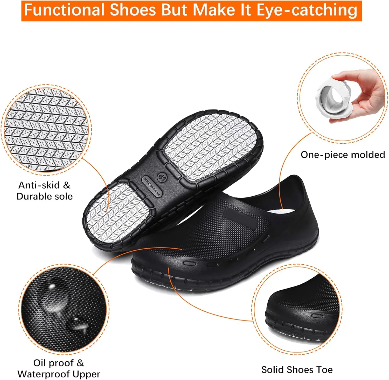 JSWEI Chef Shoes for Men - Professional Oil Water Resistant Nursing Chef Shoe，Non-Slip Safety Working Shoes for Kitchen Garden Bathroom Construction