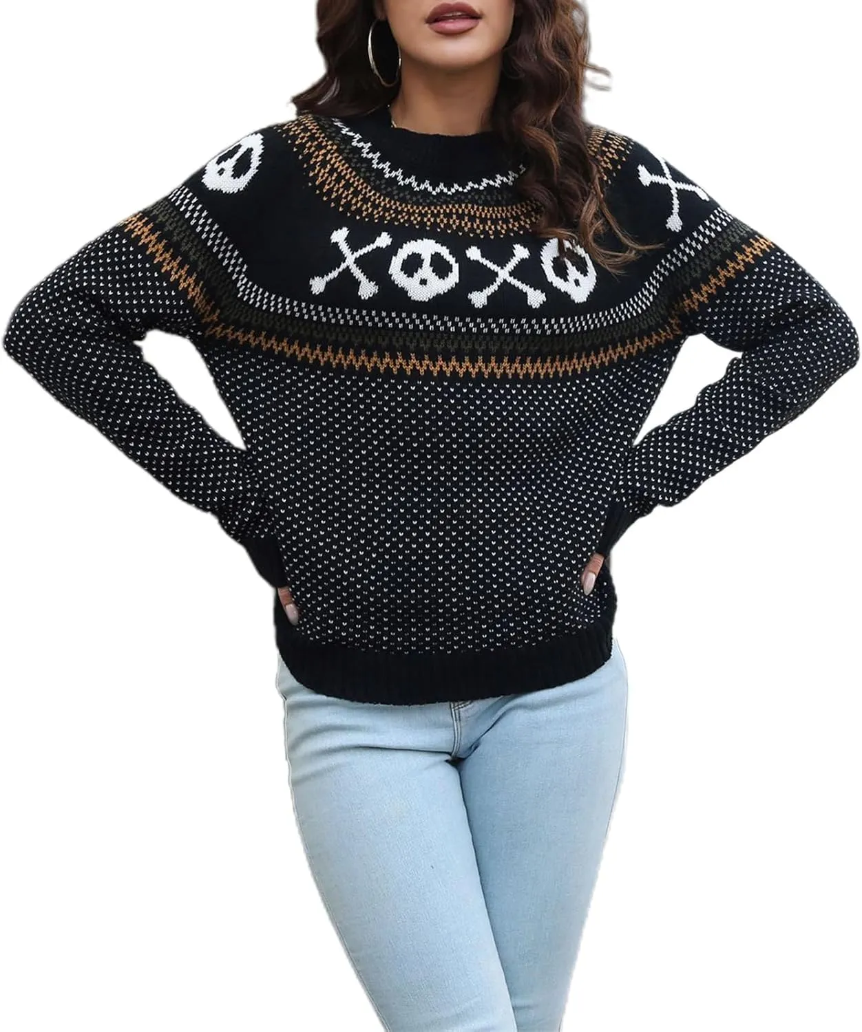 JUNBOON Women’s Casual Leopard Print Knitted Pullover Sweaters Long Sleeve Crew Neck Jumper Tops