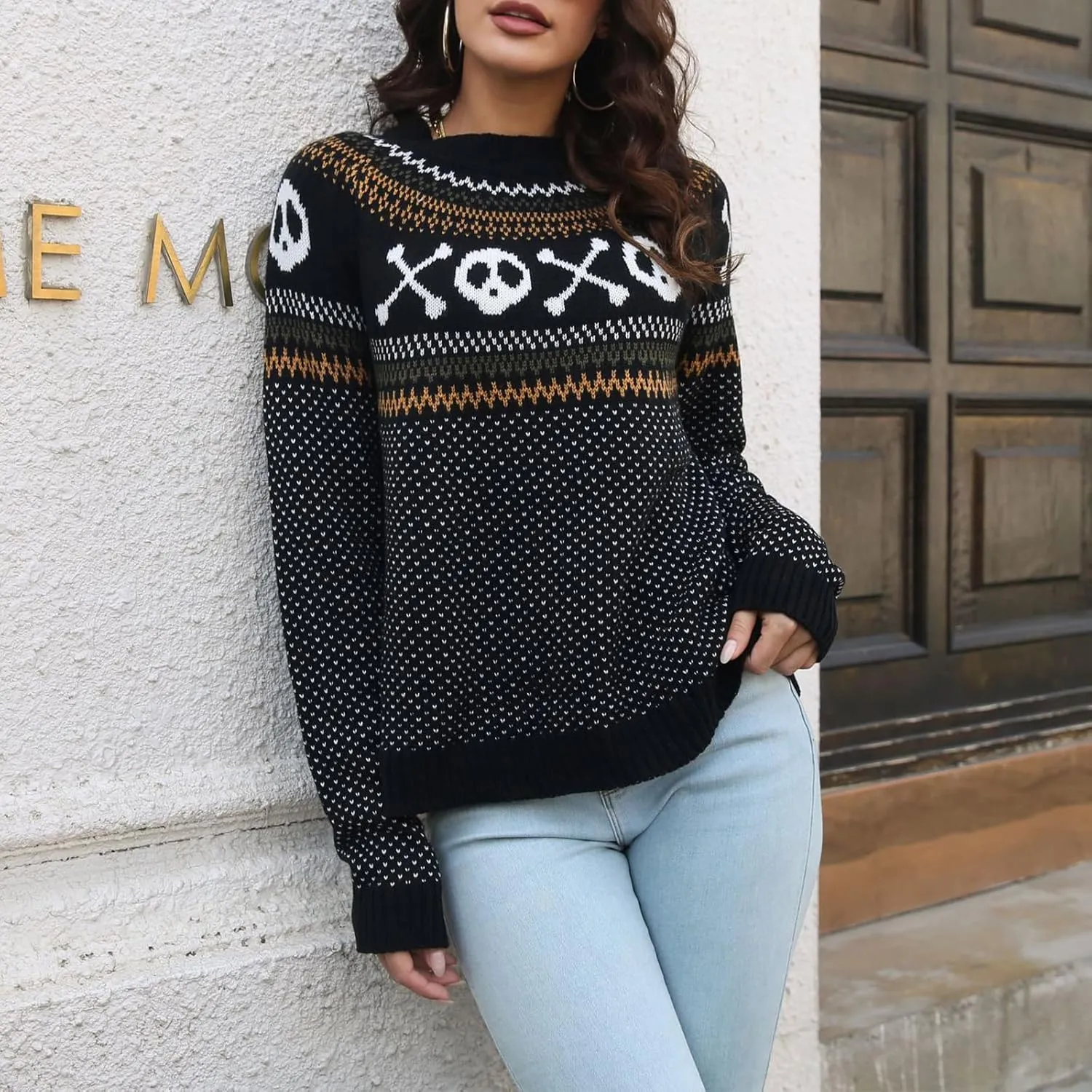 JUNBOON Women’s Casual Leopard Print Knitted Pullover Sweaters Long Sleeve Crew Neck Jumper Tops