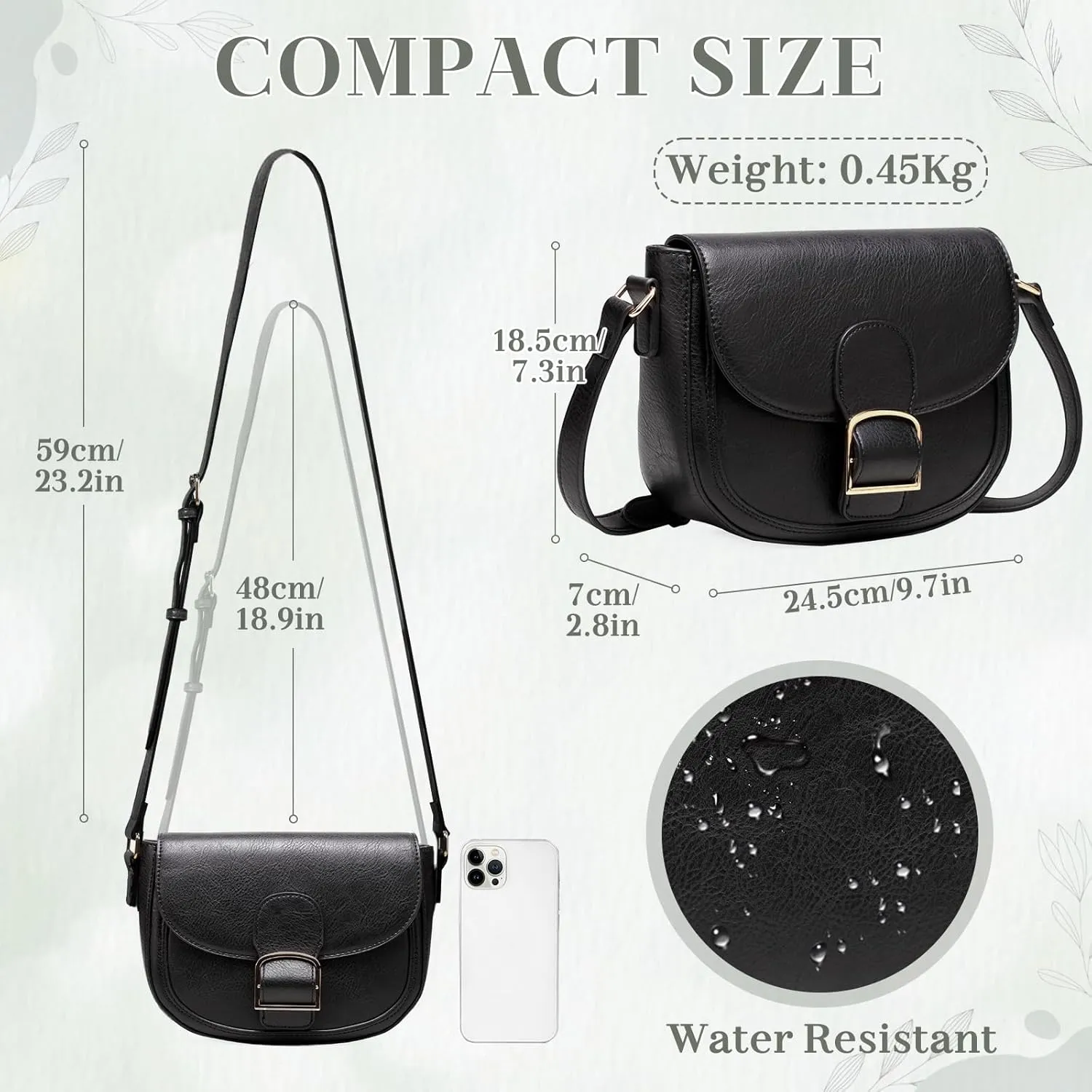 Kasqo Crossbody Bag for Women,Vegan Leather Fashion Small Shoulder Bag Ladies Handbag Saddle Purse with Adjustable Strap