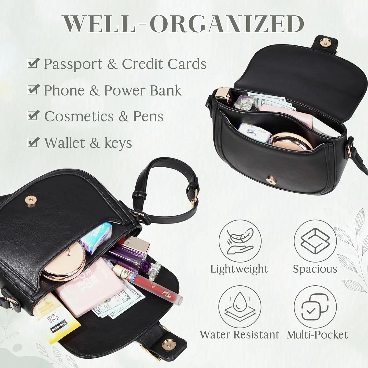 Kasqo Crossbody Bag for Women,Vegan Leather Fashion Small Shoulder Bag Ladies Handbag Saddle Purse with Adjustable Strap