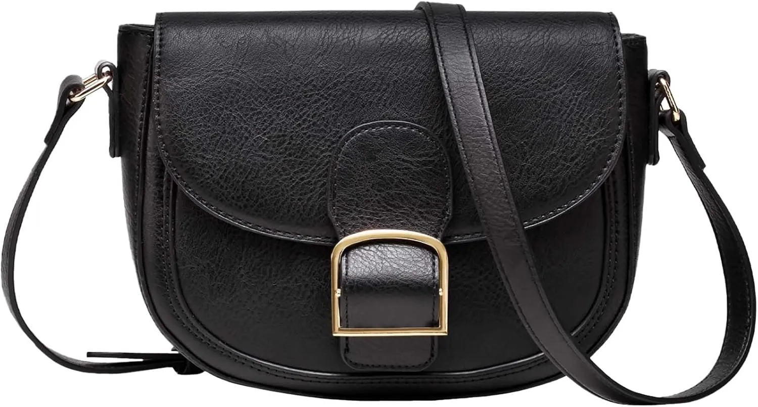 Kasqo Crossbody Bag for Women,Vegan Leather Fashion Small Shoulder Bag Ladies Handbag Saddle Purse with Adjustable Strap