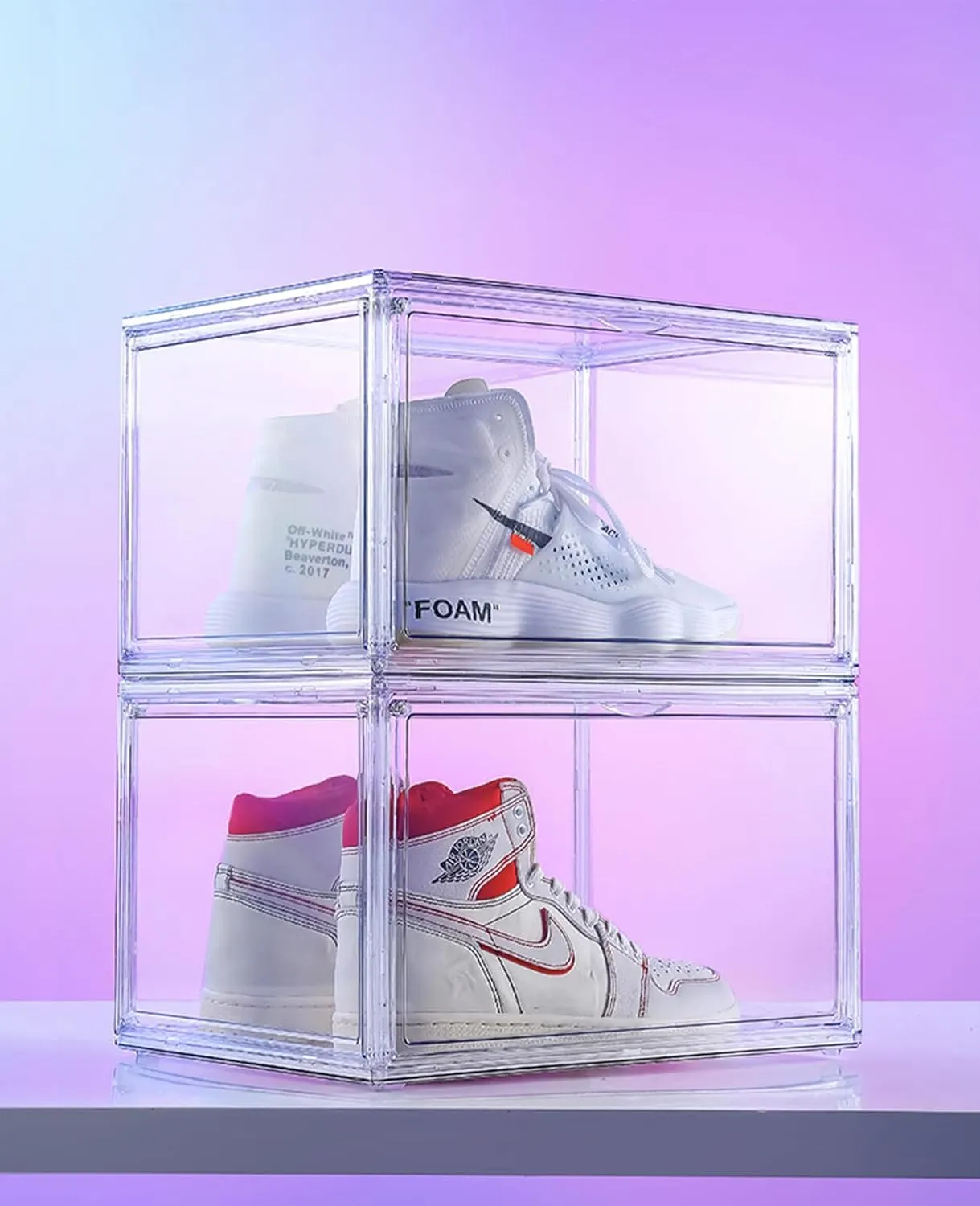 KDOR Display Case Clear Shoe Boxes Stackable, 3 Pack Side-opening Shoe Box with Magnetic Door, No Pattern At All, Shoe Storage for Sneakerheads, Block of UV Protect your Shoes