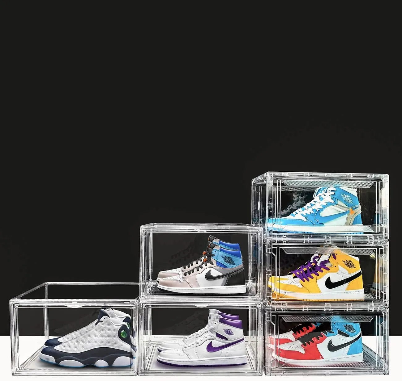 KDOR Display Case Clear Shoe Boxes Stackable, 3 Pack Side-opening Shoe Box with Magnetic Door, No Pattern At All, Shoe Storage for Sneakerheads, Block of UV Protect your Shoes