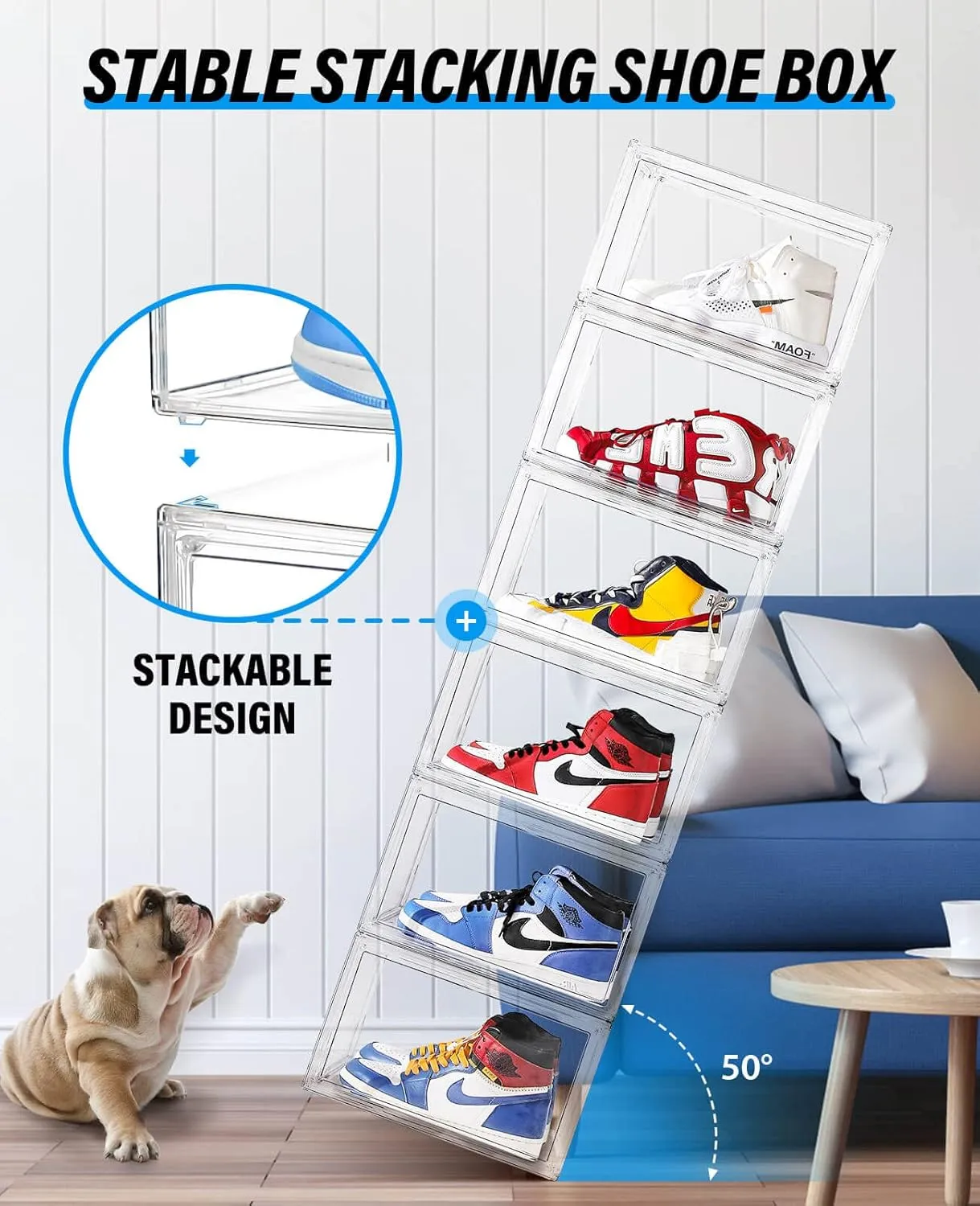 KDOR Display Case Clear Shoe Boxes Stackable, 3 Pack Side-opening Shoe Box with Magnetic Door, No Pattern At All, Shoe Storage for Sneakerheads, Block of UV Protect your Shoes