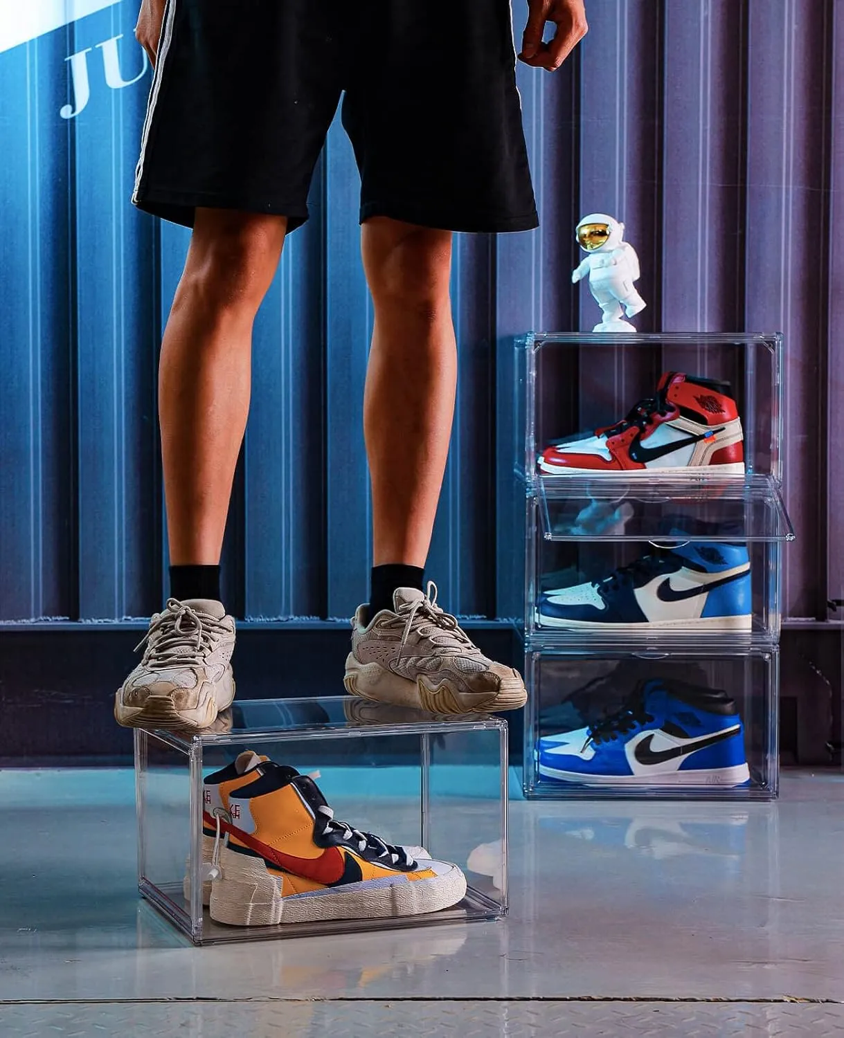 KDOR Display Case Clear Shoe Boxes Stackable, 3 Pack Side-opening Shoe Box with Magnetic Door, No Pattern At All, Shoe Storage for Sneakerheads, Block of UV Protect your Shoes