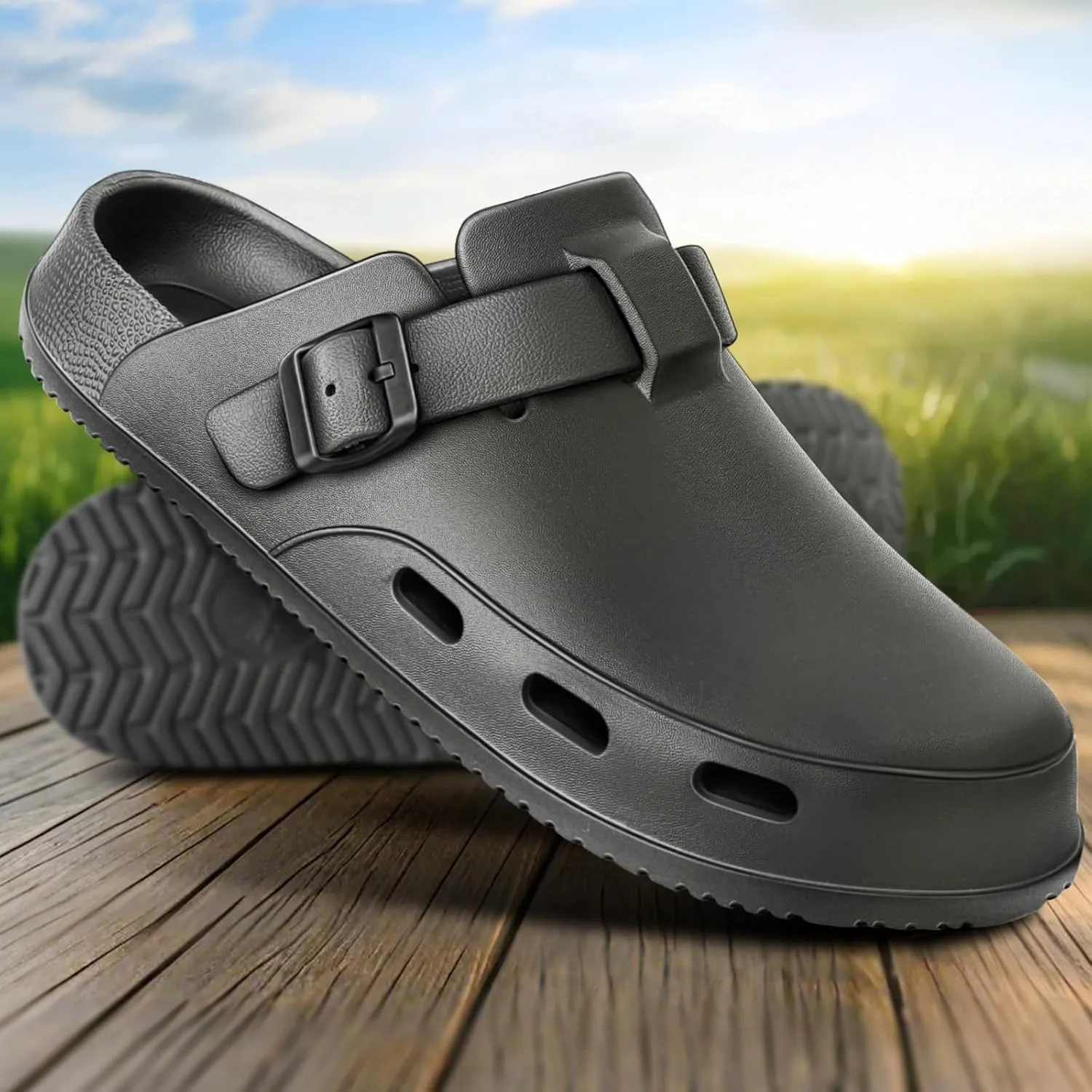 KEMISANT Men Clogs, Adjustable Sandals Slip-on Water Shoes Unisex with Cushioned Footbed,Comfortable Lightweight