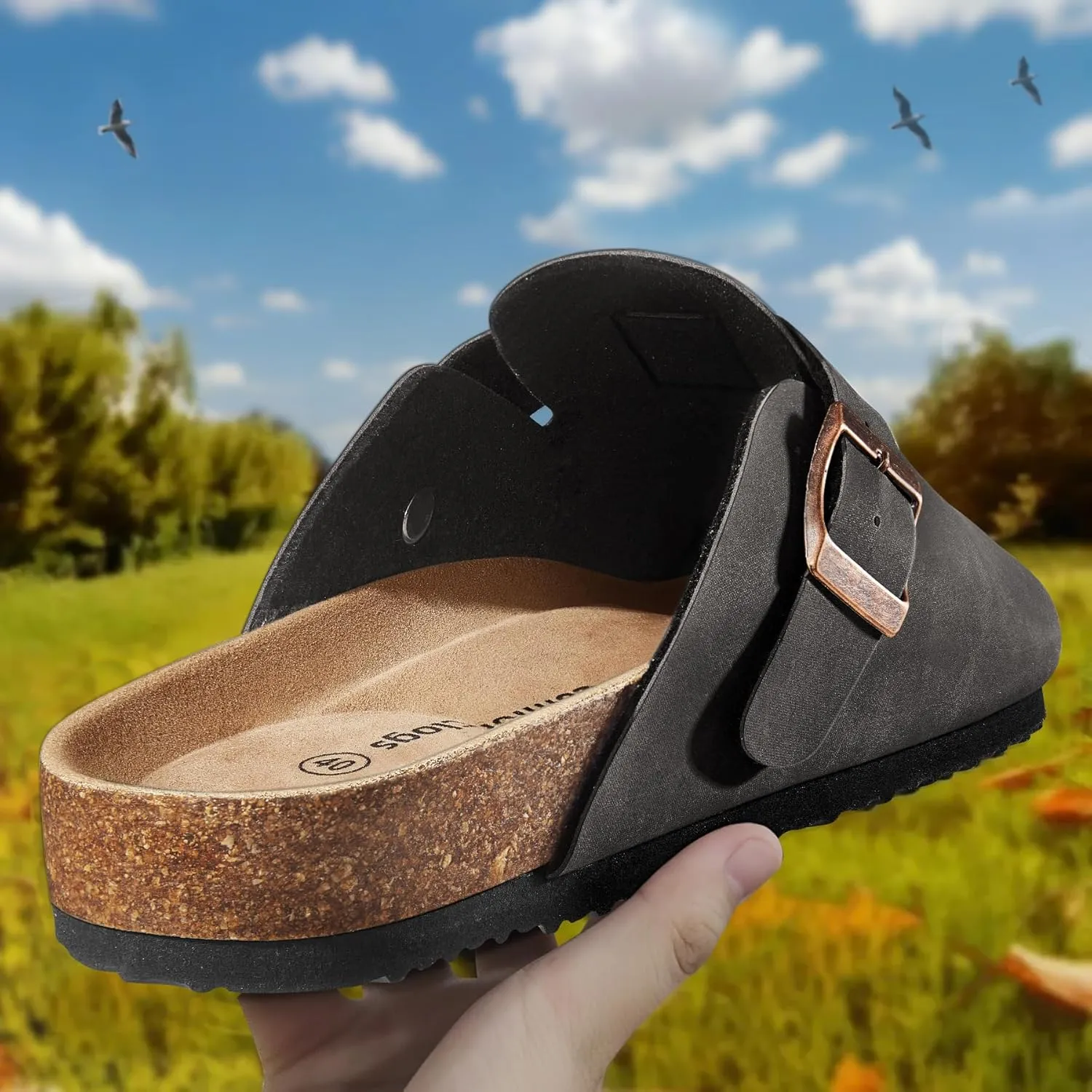 KEMISANT Women Clogs Comfortable Mules Clogs Sandals Slippers Men Women-Suede Upper Cushioned Cork-Footbed