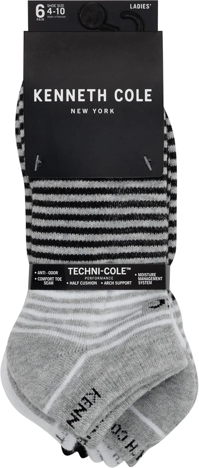 Kenneth Cole Womens 6 Pair Pack Modern Multicolor Assorted Easy Care No Show Anklet Low Cut Socks