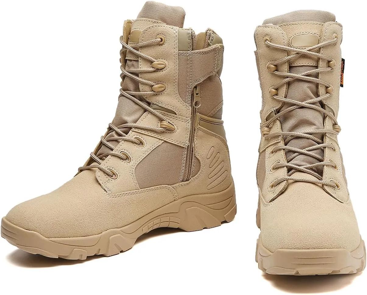 Kervaky Men's Tactical Boots, lightweight, easy to wear, side zipper, outdoor, military boot, tactical boots for men