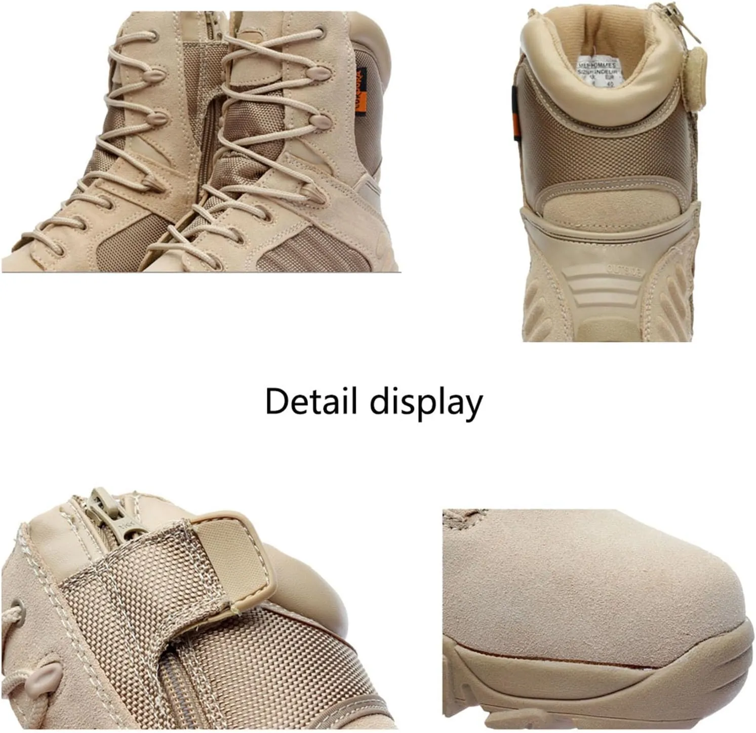 Kervaky Men's Tactical Boots, lightweight, easy to wear, side zipper, outdoor, military boot, tactical boots for men