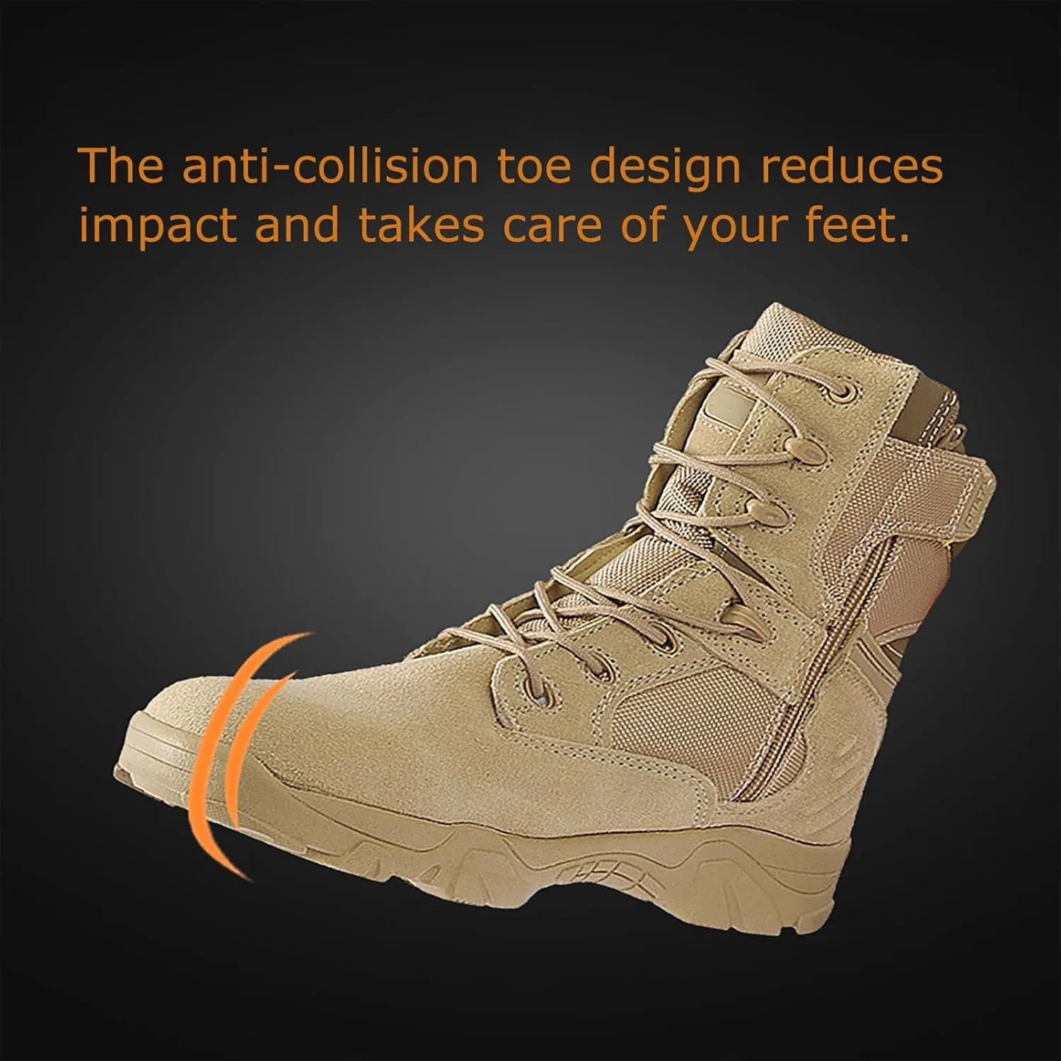 Kervaky Men's Tactical Boots, lightweight, easy to wear, side zipper, outdoor, military boot, tactical boots for men