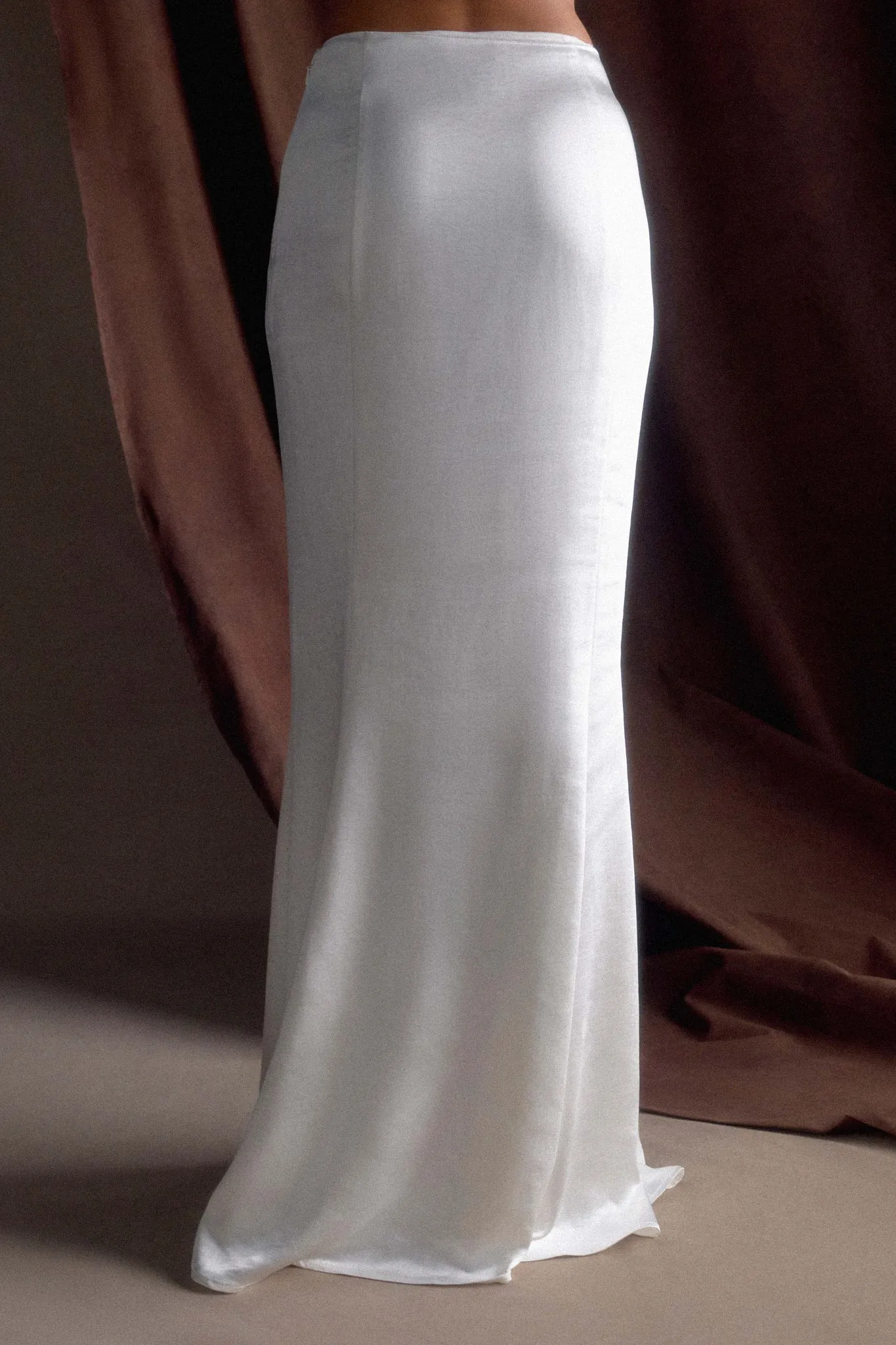 Khloe Satin Fishtail Maxi Skirt - White