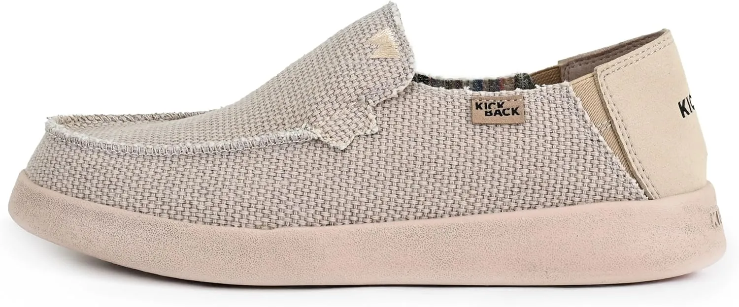 Kickback Barbeach Canvas Mens Slip On Loafers - Lightweight Canvas Slip in Shoes - with Leather Lined Memory Foam Insoles - Mens Casual Slip on Summer Shoes - Machine Washable