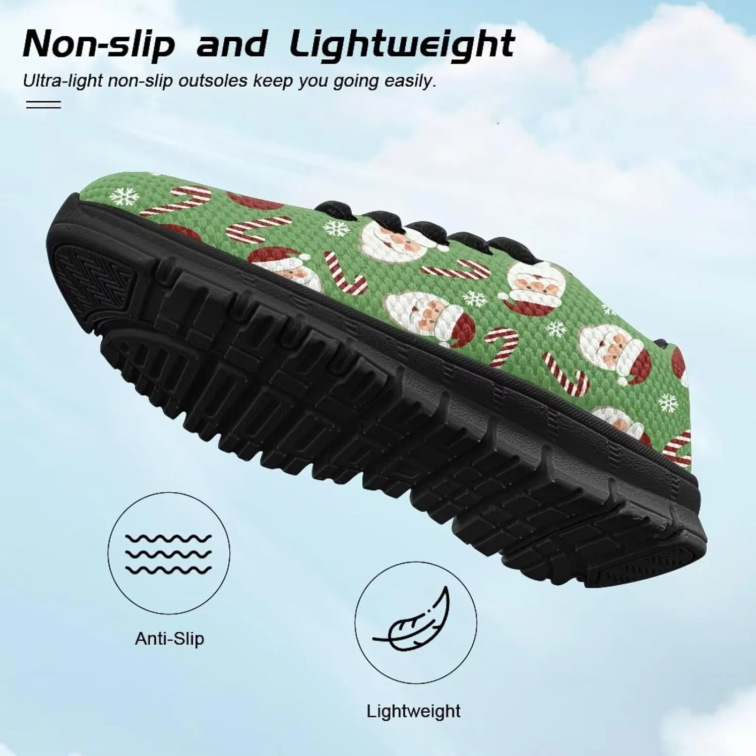 Kids Christmas Sneaker Cozy Breathable Lace-Up Tennis Shoes for Litter Kids Anti-Skip Footwear Lightweight Running Shoes for Big Kid US 11-5