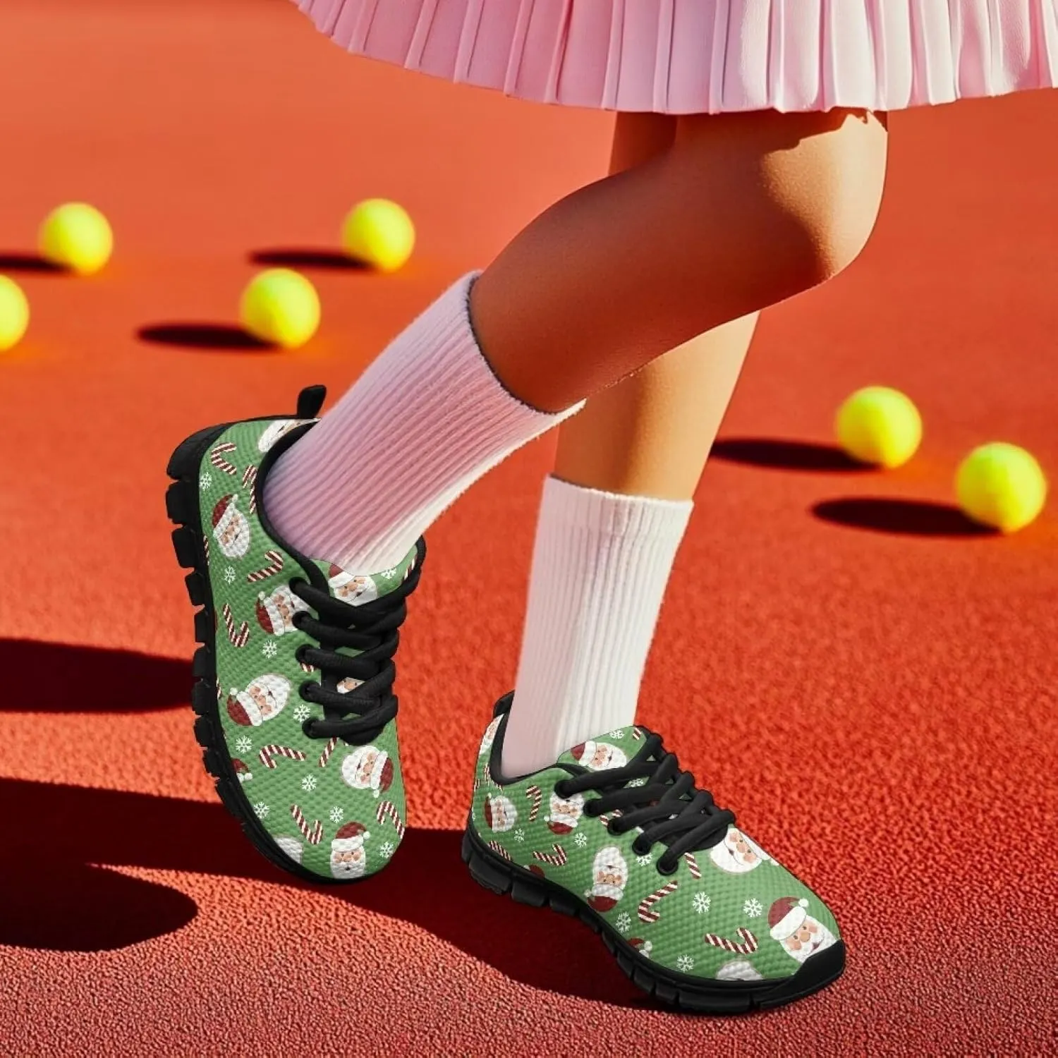 Kids Christmas Sneaker Cozy Breathable Lace-Up Tennis Shoes for Litter Kids Anti-Skip Footwear Lightweight Running Shoes for Big Kid US 11-5