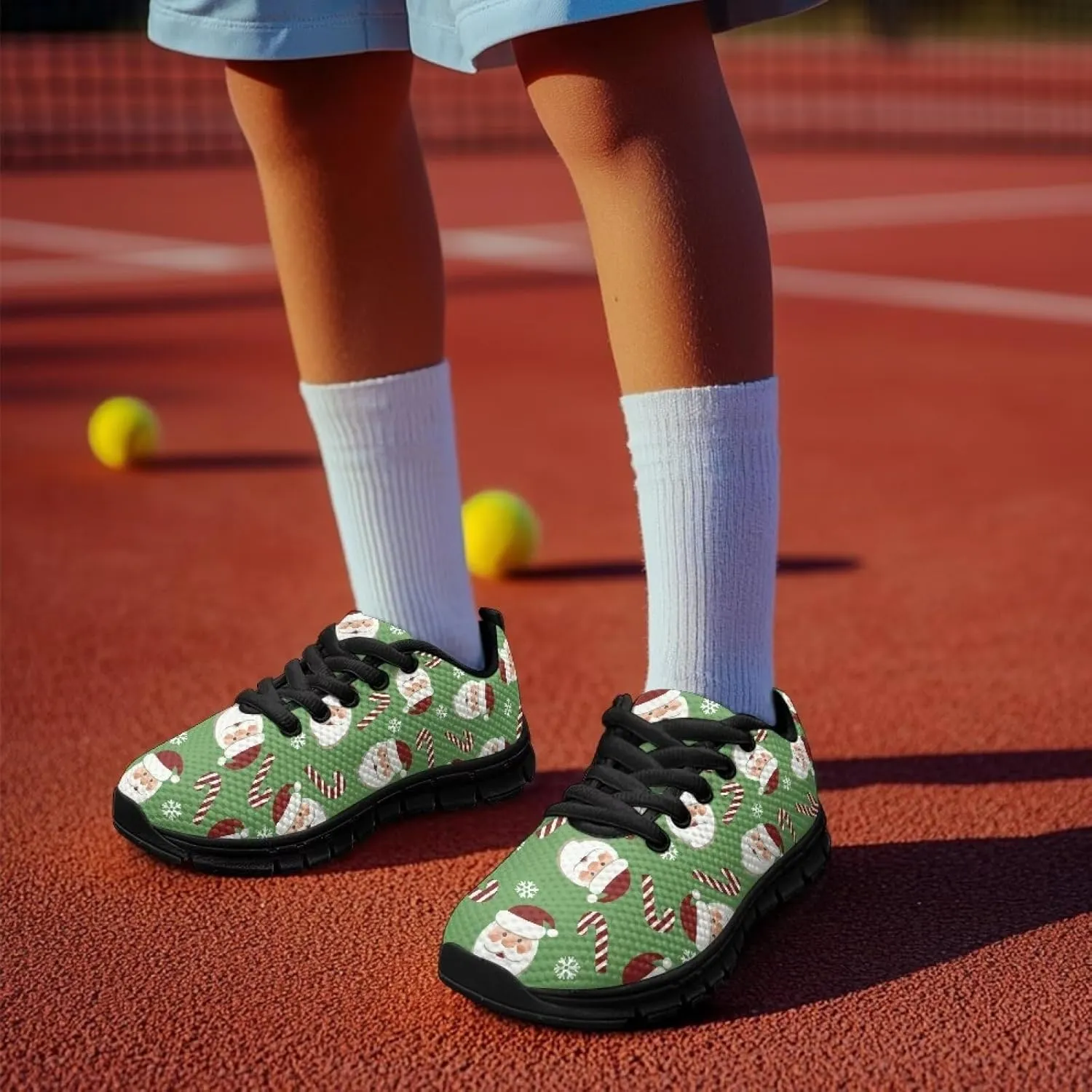 Kids Christmas Sneaker Cozy Breathable Lace-Up Tennis Shoes for Litter Kids Anti-Skip Footwear Lightweight Running Shoes for Big Kid US 11-5