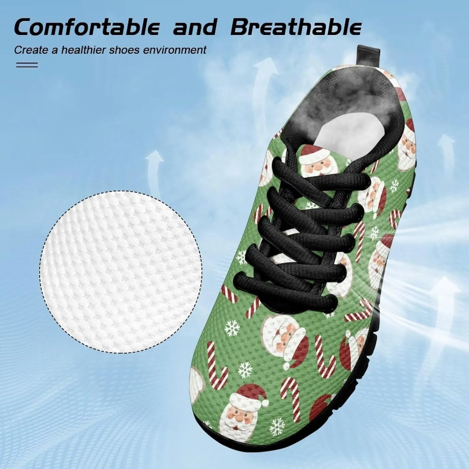 Kids Christmas Sneaker Cozy Breathable Lace-Up Tennis Shoes for Litter Kids Anti-Skip Footwear Lightweight Running Shoes for Big Kid US 11-5