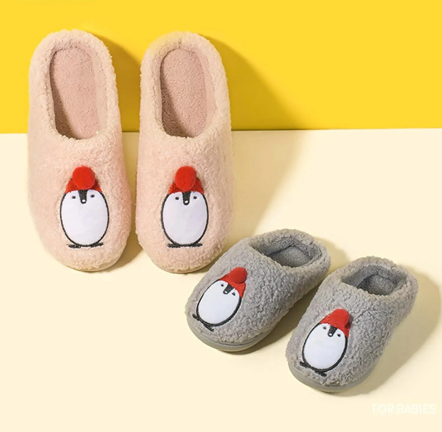 Kids Winter Plush Cartoon Penguin Slippers Boys Girls Fuzzy Non Slip Indoor Floor Slippers