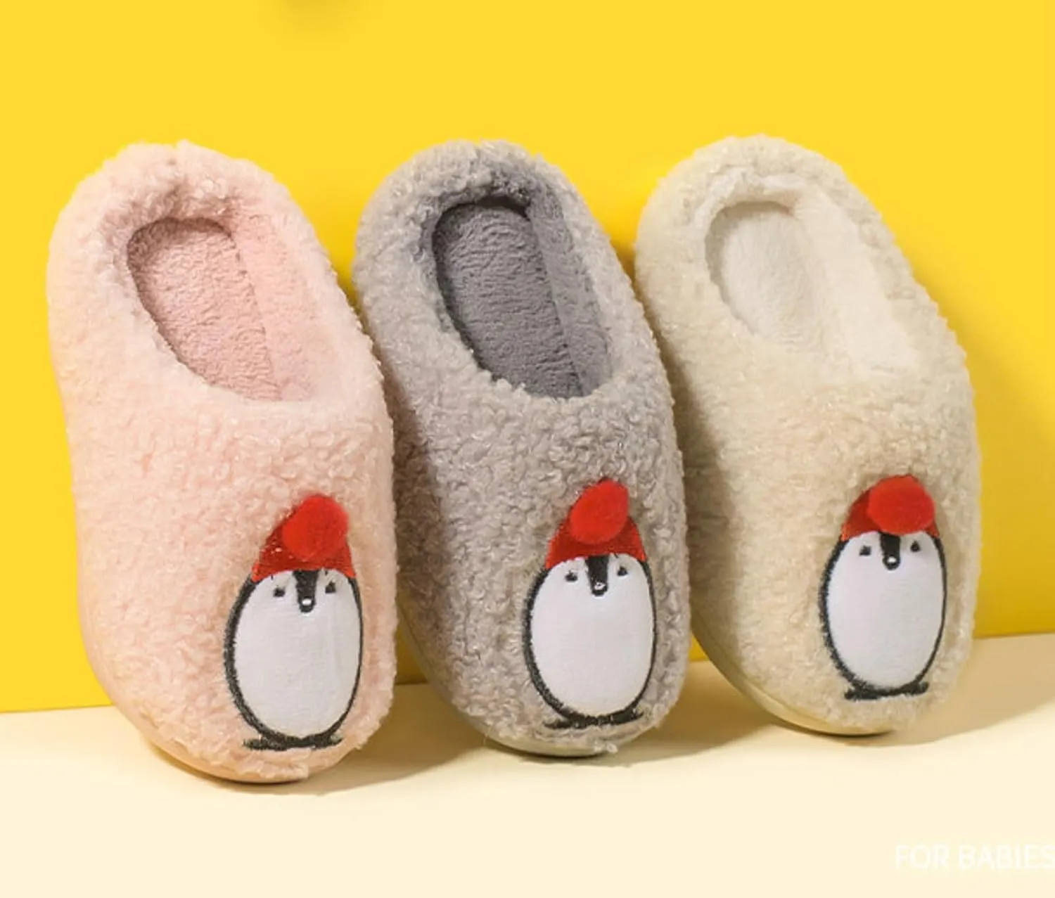 Kids Winter Plush Cartoon Penguin Slippers Boys Girls Fuzzy Non Slip Indoor Floor Slippers