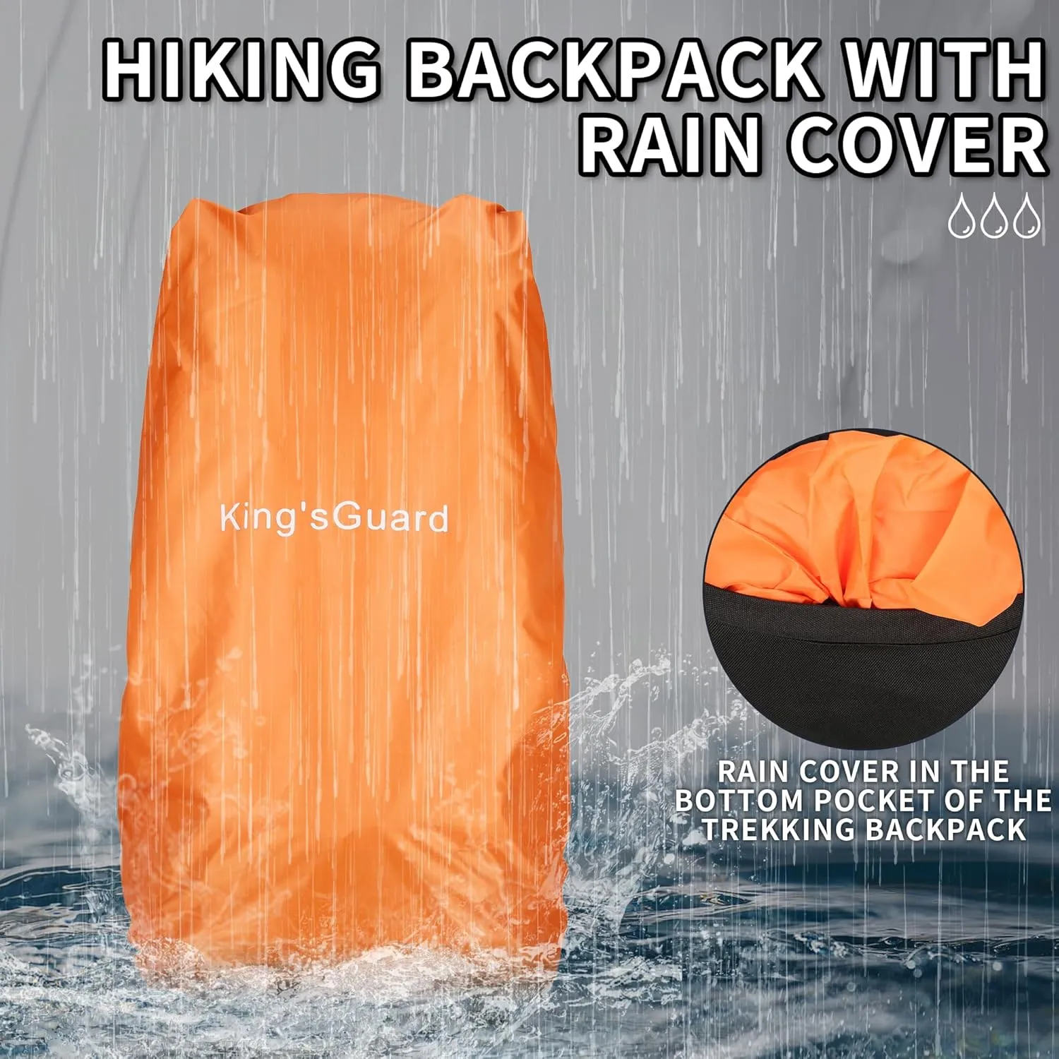 King'sGuard 60L Hiking Backpack Men Women Camping Backpack Waterproof Backpacking Mountaineering Climbing Daypack with Rain Cover (Blue)