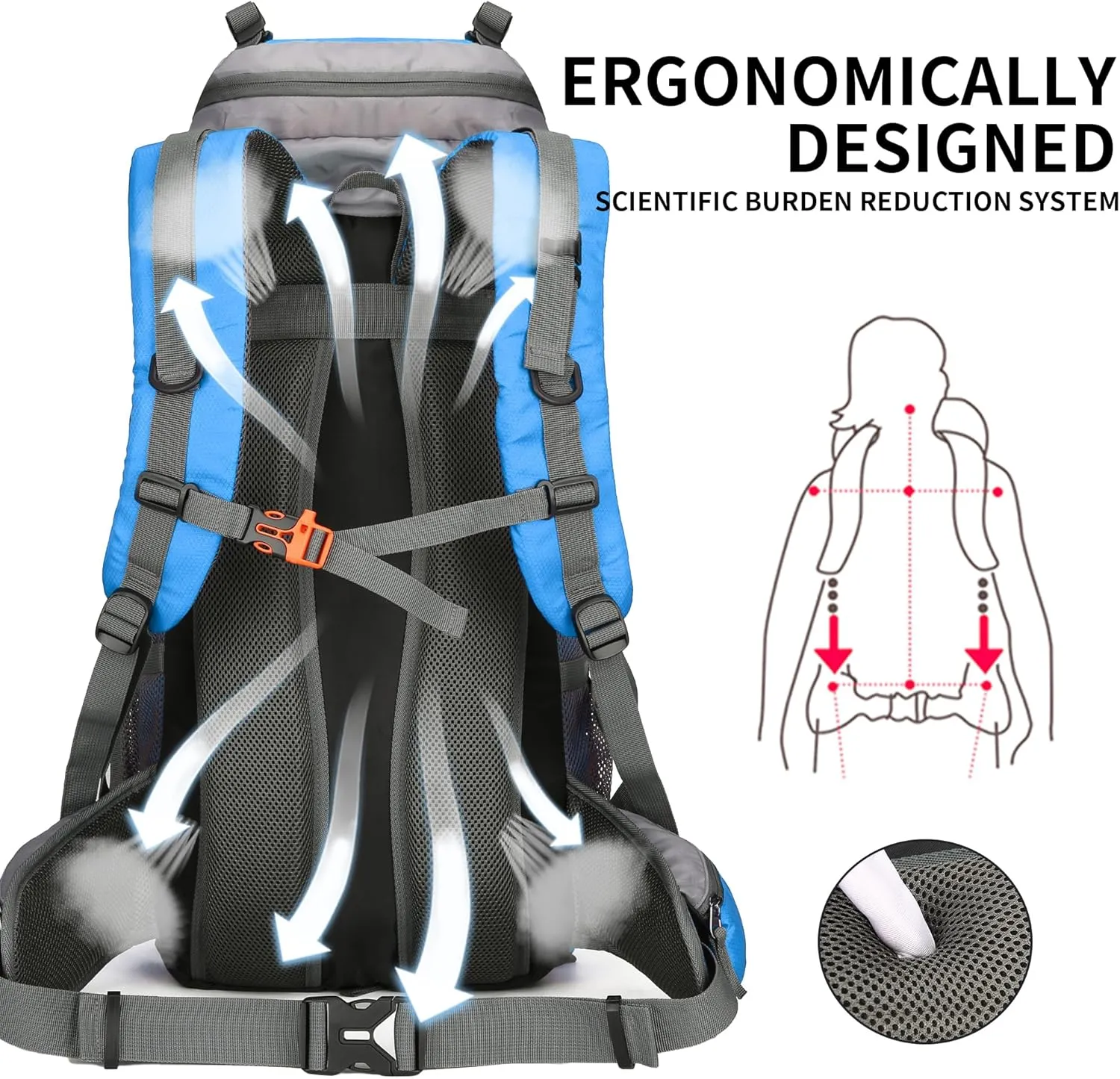 King'sGuard 60L Hiking Backpack Men Women Camping Backpack Waterproof Backpacking Mountaineering Climbing Daypack with Rain Cover (Blue)