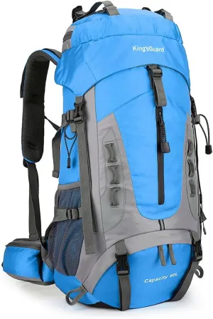 King'sGuard 60L Hiking Backpack Men Women Camping Backpack Waterproof Backpacking Mountaineering Climbing Daypack with Rain Cover (Blue)