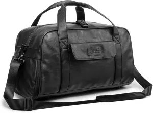 Kinmac Travel Duffel Bag,Sports Gym Yoga Duffel Bag Weekender Overnight Totes Bag with Shoes and Wet Compartment (Black PU)