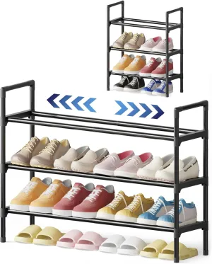 Kitsure Shoe Rack for Closet - Expandable Shoe Rack for Front Door Entrance, Rustproof Shoe Organizer for Entryway with Portable Handles, Black, 17.3″~30.2″ x 22.4″