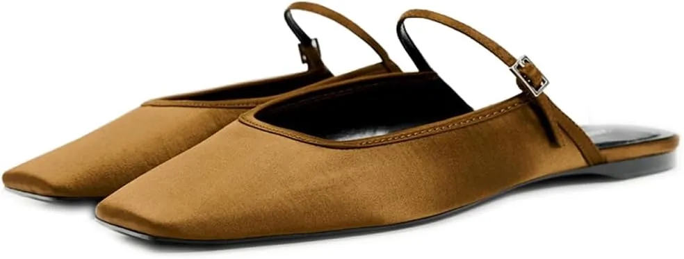 Kluolandi Flat Mules for Women Square Toe Mule Ballet Flats with Strap Comfortable Closed Toe Slides Shoes