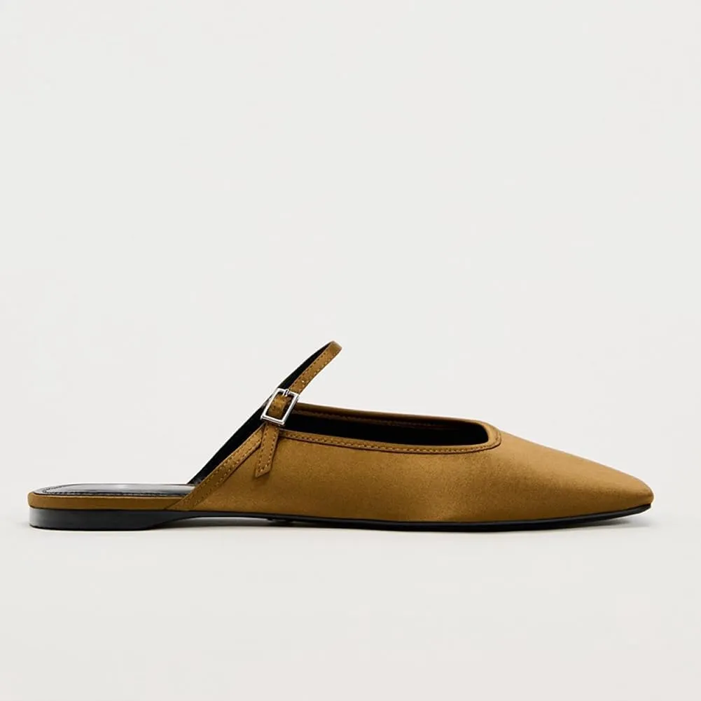 Kluolandi Flat Mules for Women Square Toe Mule Ballet Flats with Strap Comfortable Closed Toe Slides Shoes